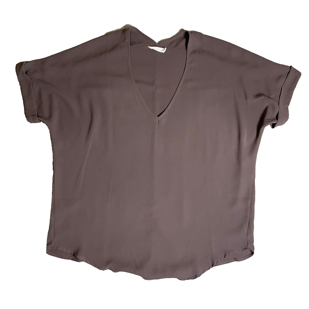 Lush V Neck Cuff Sleeve Tee Womens Small Gray Lightweight Summer Capsule Staple